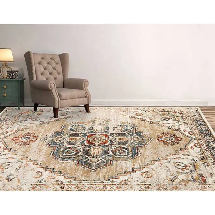 Area Rugs-Kirklands Home Beige and Gold Medallion Area Rug, 7x9