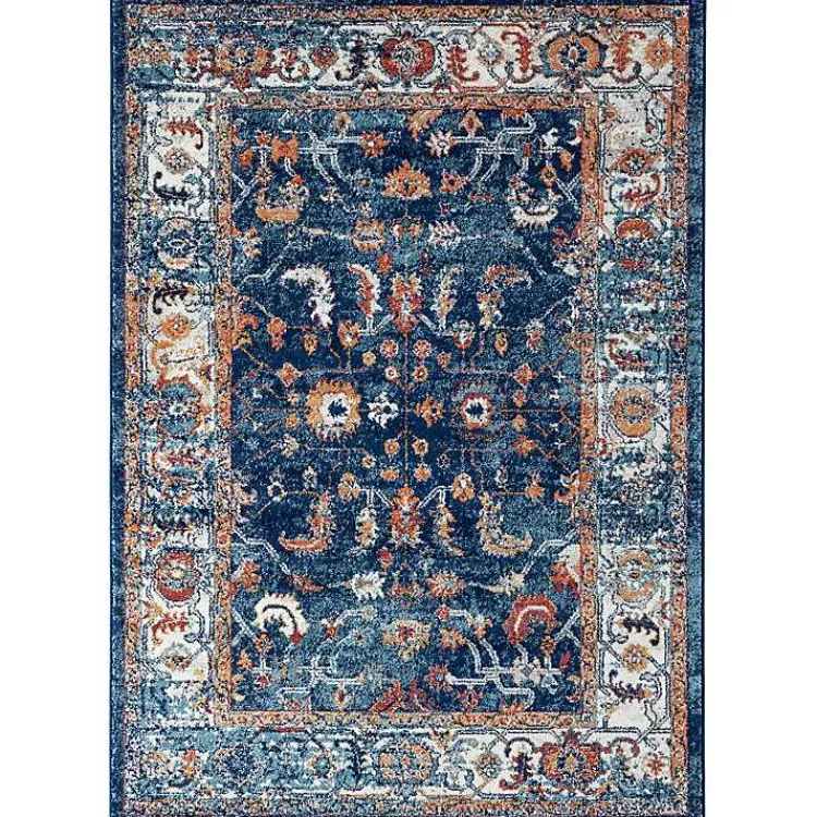 Area Rugs-Kirklands Home Navy Bordered Pattern Area Rug, 5x7
