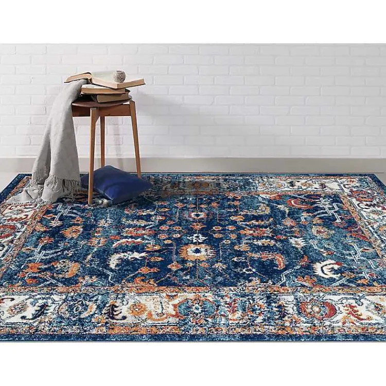 Area Rugs-Kirklands Home Navy Bordered Pattern Area Rug, 7x9