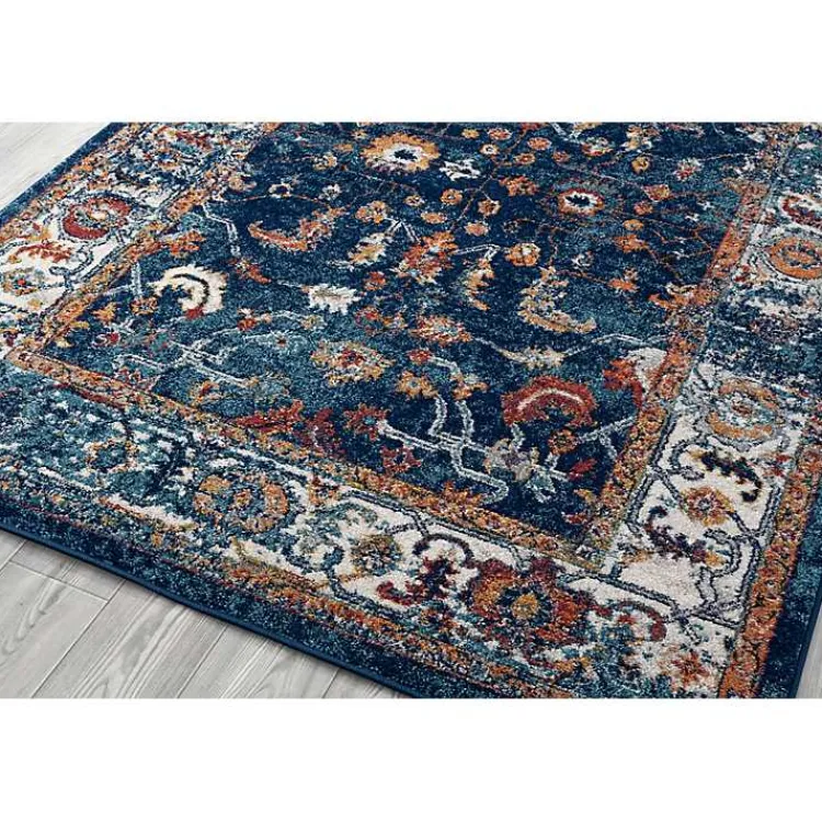 Area Rugs-Kirklands Home Navy Bordered Pattern Area Rug, 7x9