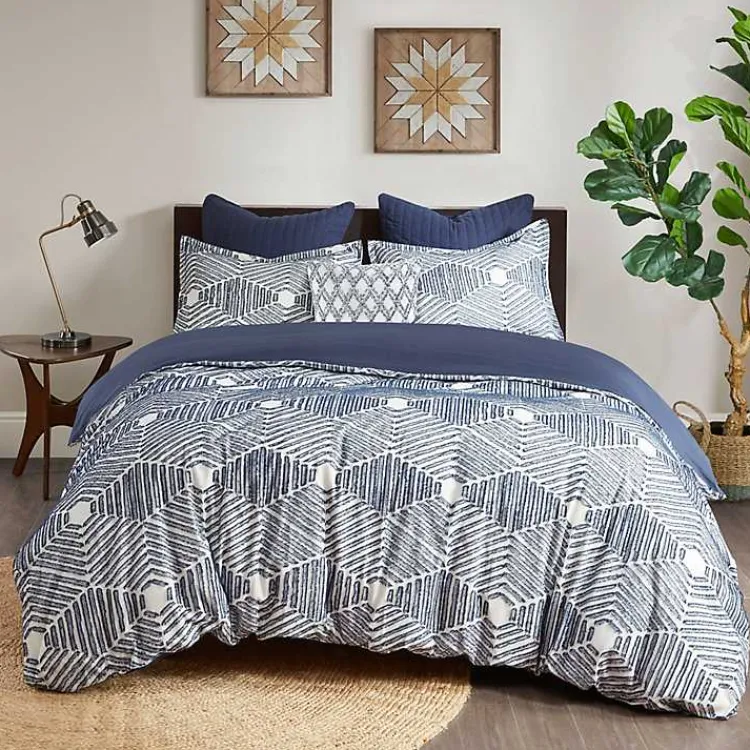 Comforters-Kirklands Home Navy Jacquard 3-pc. California King Comforter Set