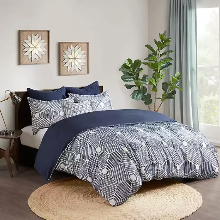 Comforters-Kirklands Home Navy Jacquard 3-pc. California King Comforter Set