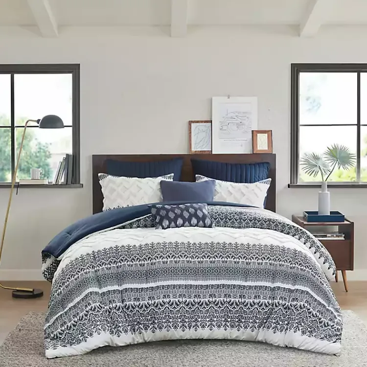 Comforters-Kirklands Home Navy and White 3-pc. Full/Queen Comforter Set