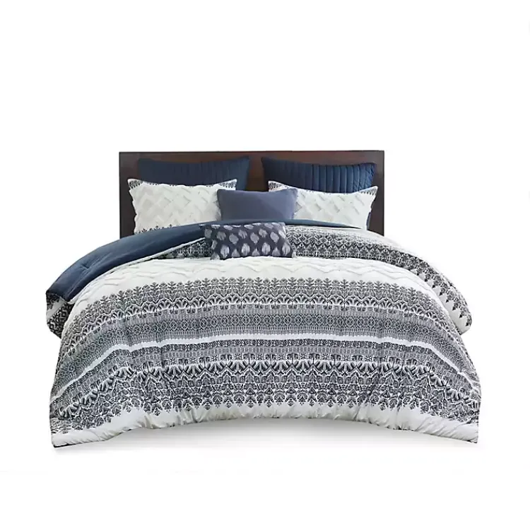 Comforters-Kirklands Home Navy and White 3-pc. Full/Queen Comforter Set