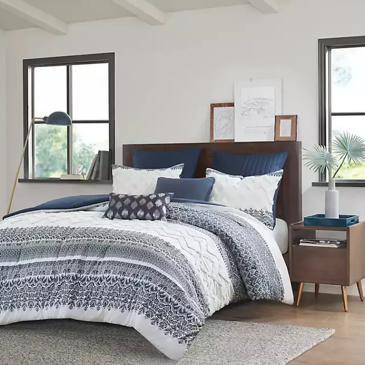 Comforters-Kirklands Home Navy and White 3-pc. Full/Queen Comforter Set