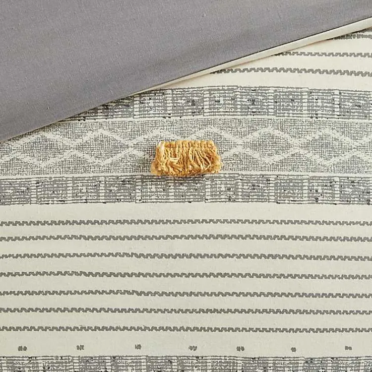 Duvets-Kirklands Home Yellow Striped Pom Pom 3-pc. Full/Queen Duvet Set