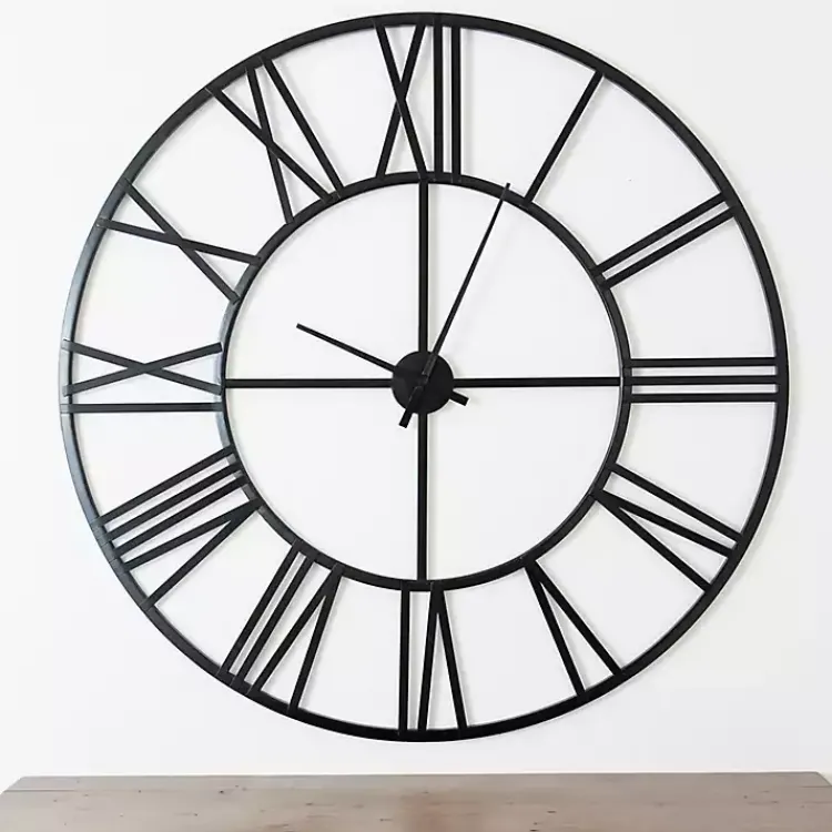 Clocks-Kirklands Home Black Metal Open Face Aiden Wall Clock
