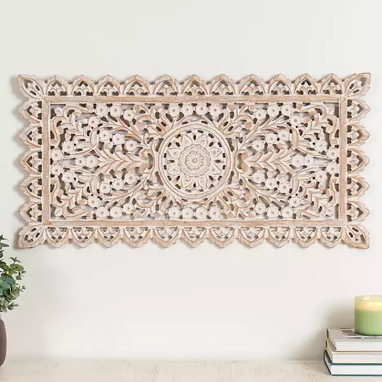 Wall Plaques-Kirklands Home Cream Carved Wooden Wall Plaque White