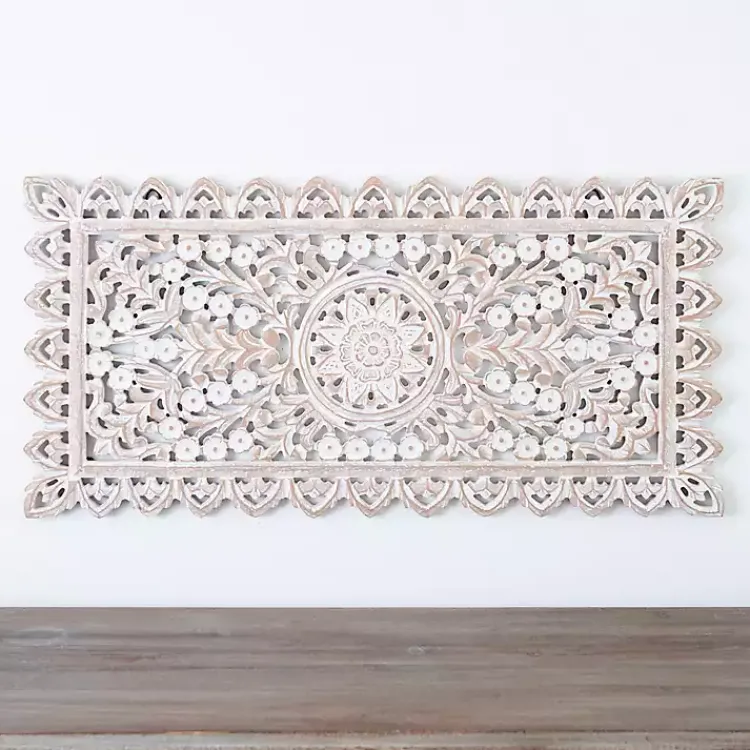 Wall Plaques-Kirklands Home Cream Carved Wooden Wall Plaque White