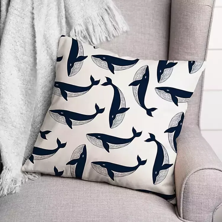 Outdoor Cushions & Pillows-Kirklands Home Navy Whale Outdoor Pillow