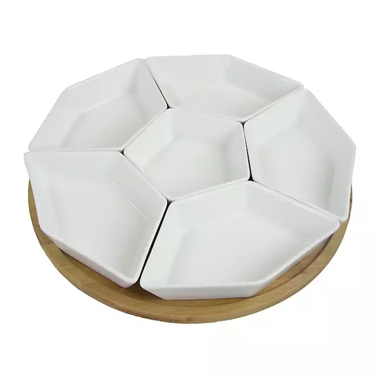 Serving & Entertaining-Kirklands Home White Bamboo 7-pc. Lazy Susan Serving Tray