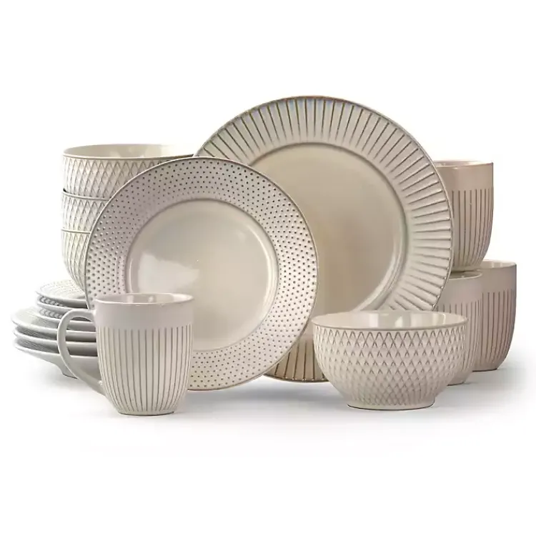 Dinnerware-Kirklands Home 16-pc. Embossed Stoneware Dinnerware Set White