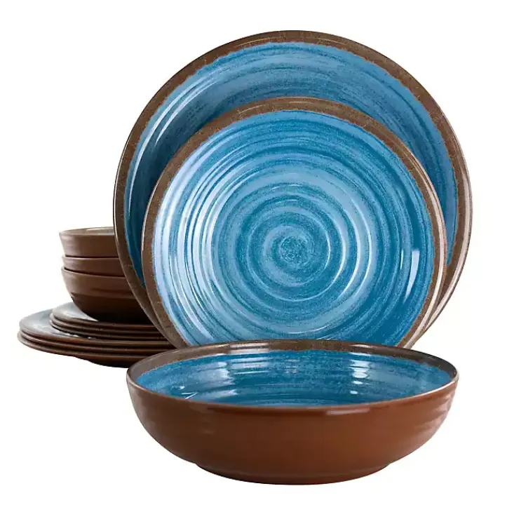 Dinnerware-Kirklands Home Blue Swirl Melamine 12-pc. Dinnerware Set
