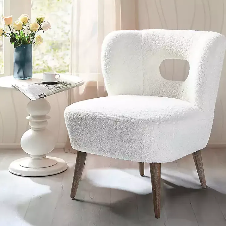 Accent Chairs-Kirklands Home Cream Fluffy Wingback Accent Chair White