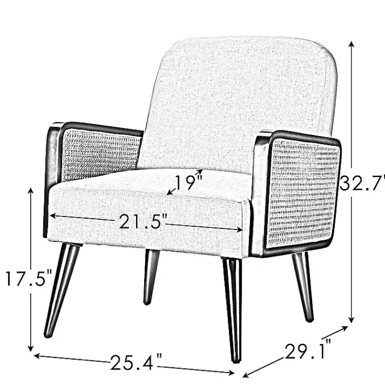 Accent Chairs-Kirklands Home White Linen and Rattan Accent Chair Ivory