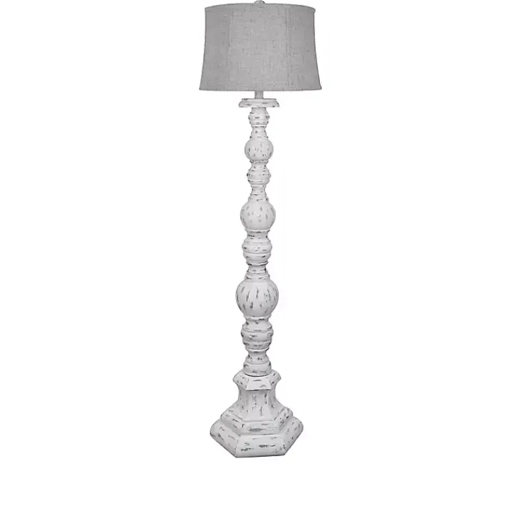 Floor Lamps-Kirklands Home Distressed White Floor Lamp