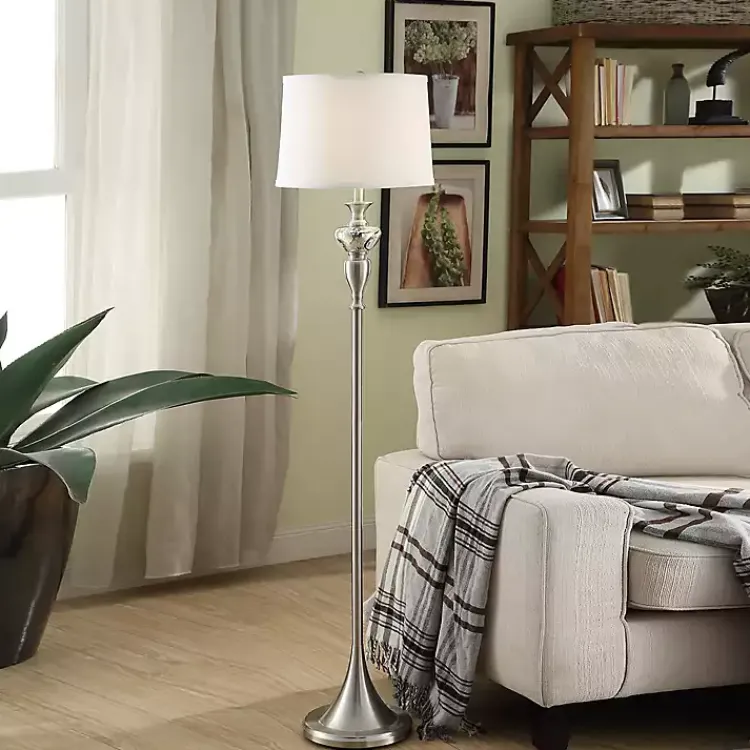 Floor Lamps-Kirklands Home Brushed Steel Fluted Floor Lamp White