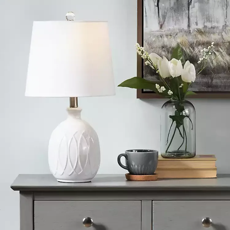 Table Lamps-Kirklands Home Raised Geometric Table Lamp White