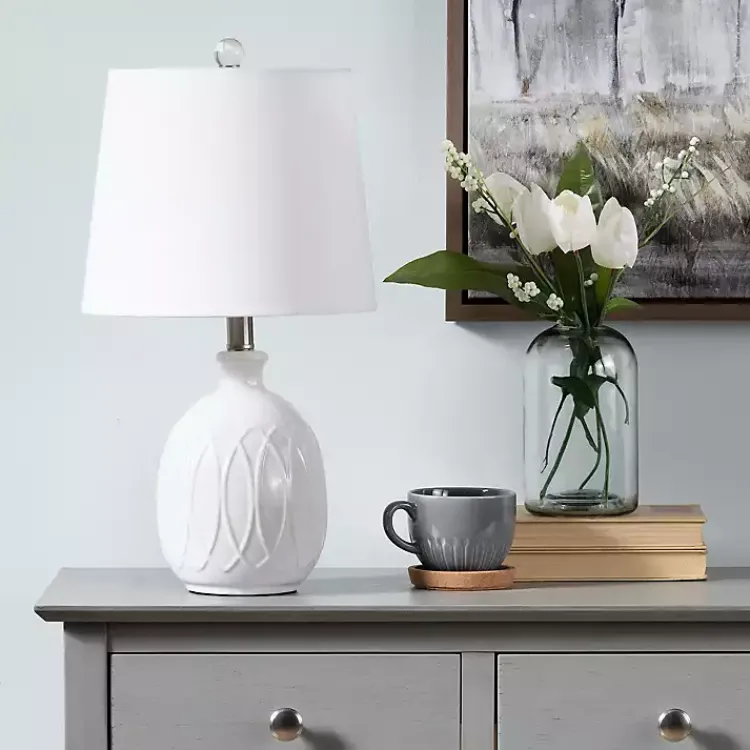 Table Lamps-Kirklands Home Raised Geometric Table Lamp White