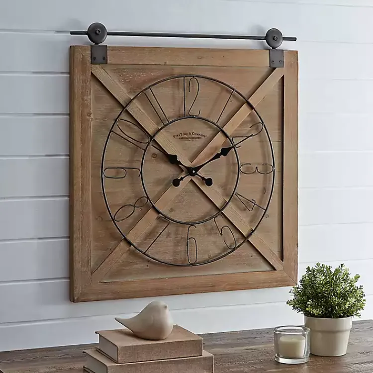 Clocks-Kirklands Home Square Wood Barn Door Wall Clock Brown