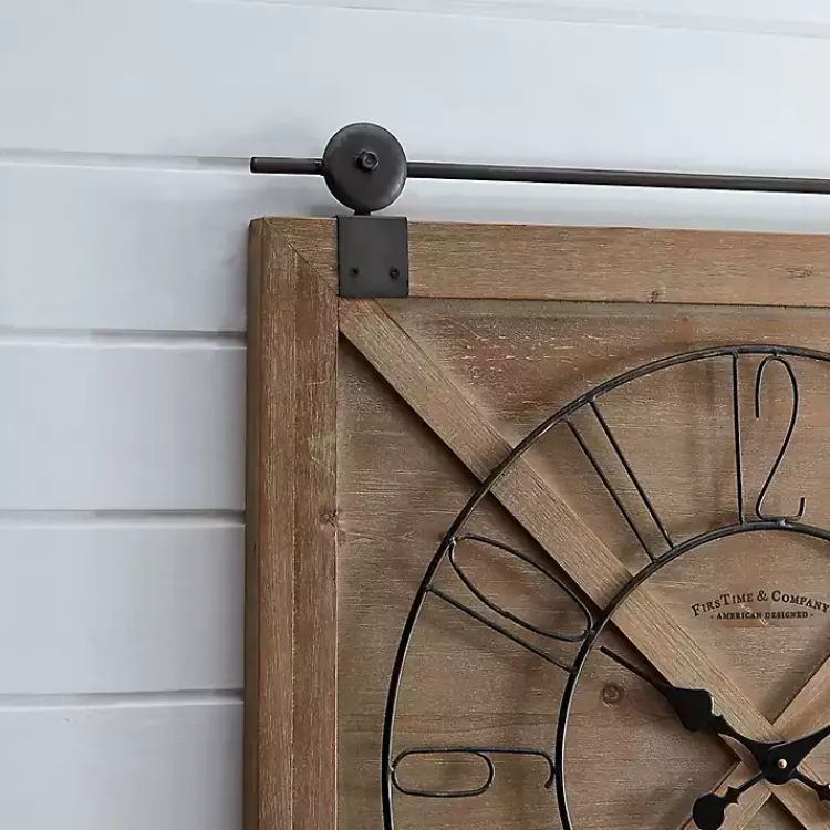 Clocks-Kirklands Home Square Wood Barn Door Wall Clock Brown