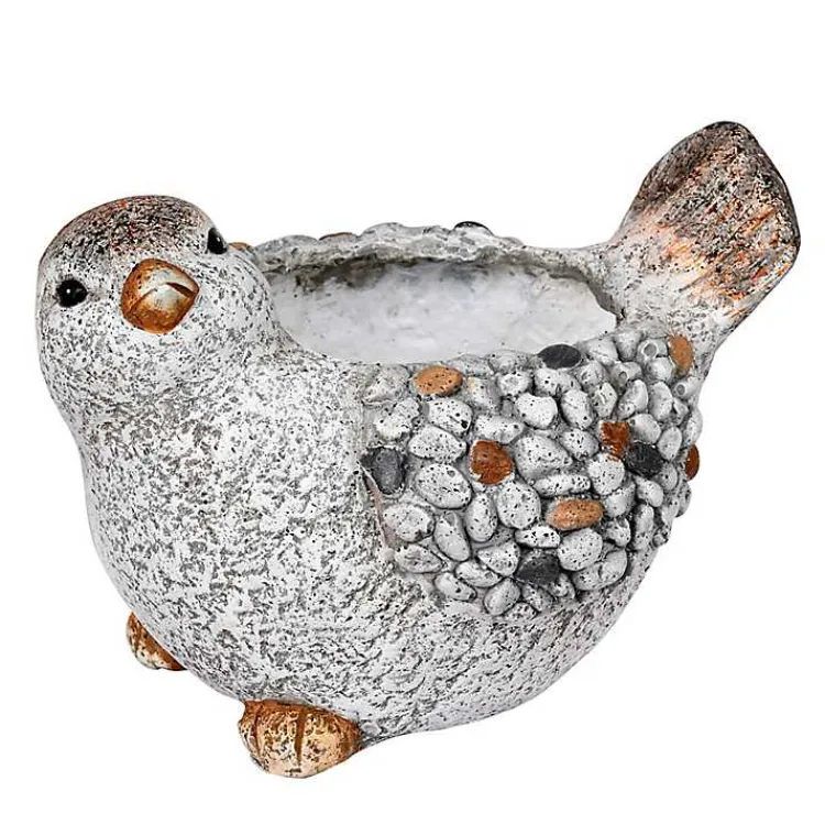 Planters-Kirklands Home Gray Bird Planter with Pebble Accents