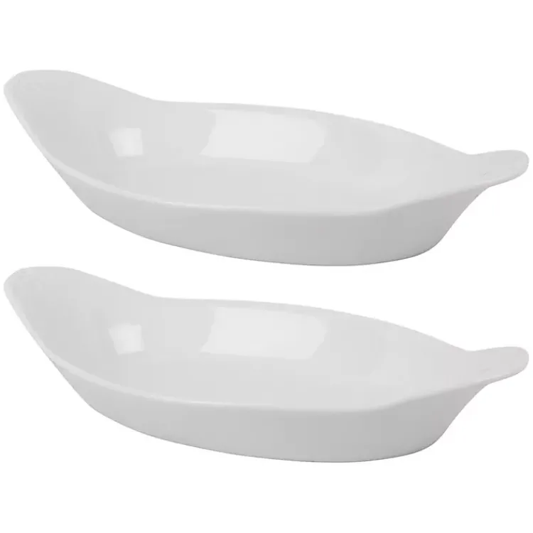 Bakeware & Cookware-Kirklands Home Porcelain Oval Bakers with Handles, Set of 2 White