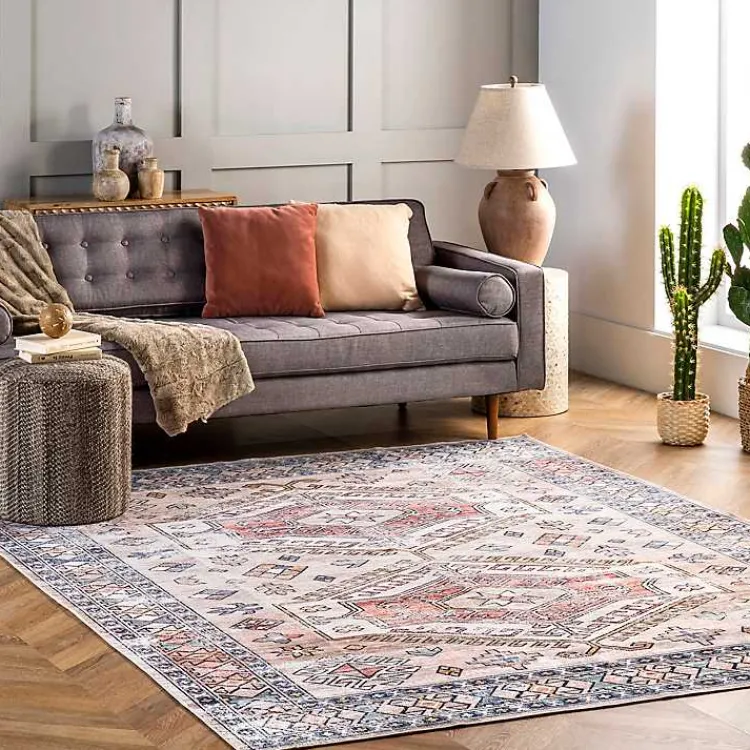 Area Rugs-Kirklands Home Orange Global Motif Washable Area Rug, 4x6