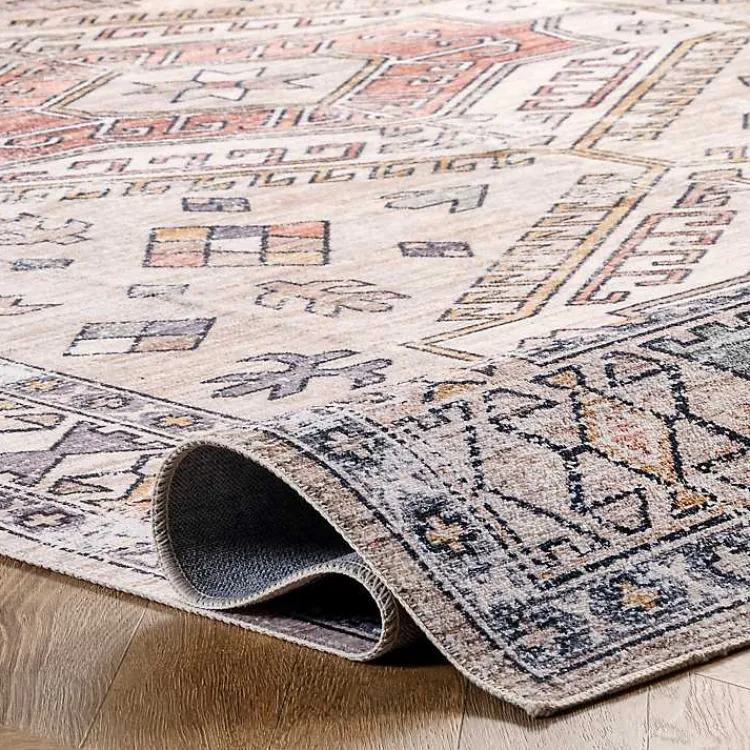 Area Rugs-Kirklands Home Orange Global Motif Washable Area Rug, 4x6