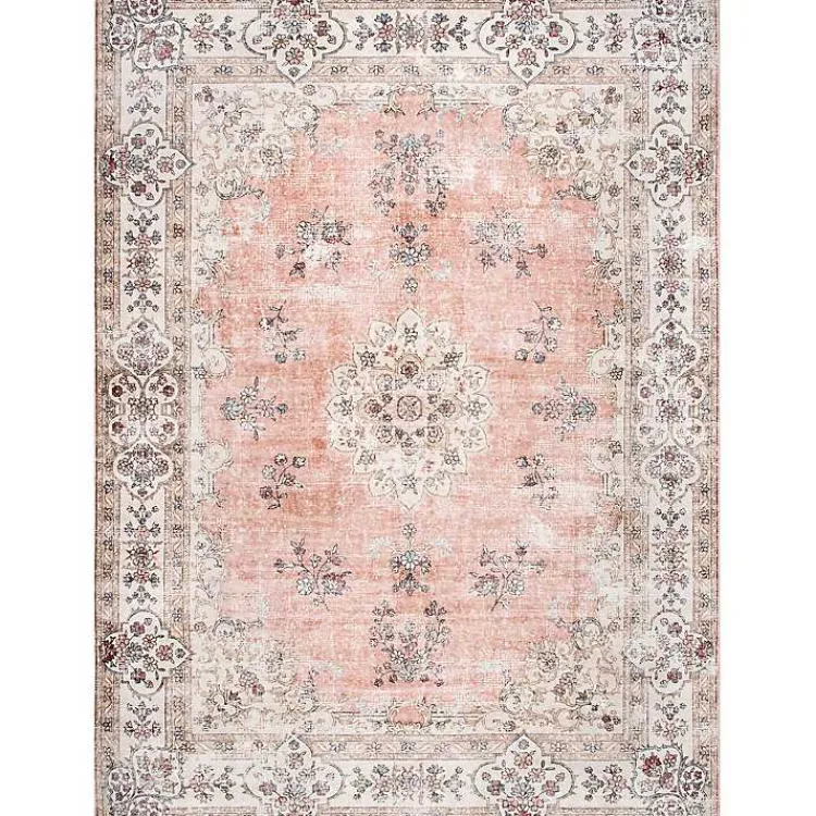 Area Rugs-Kirklands Home Vintage Floral Washable Runner Orange