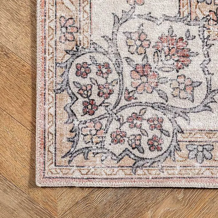 Area Rugs-Kirklands Home Vintage Floral Washable Runner Orange