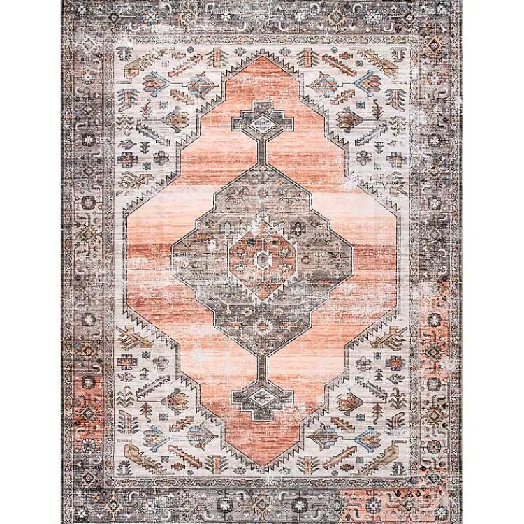 Accent Rugs-Kirklands Home Orange Distressed Medallion Washable Runner