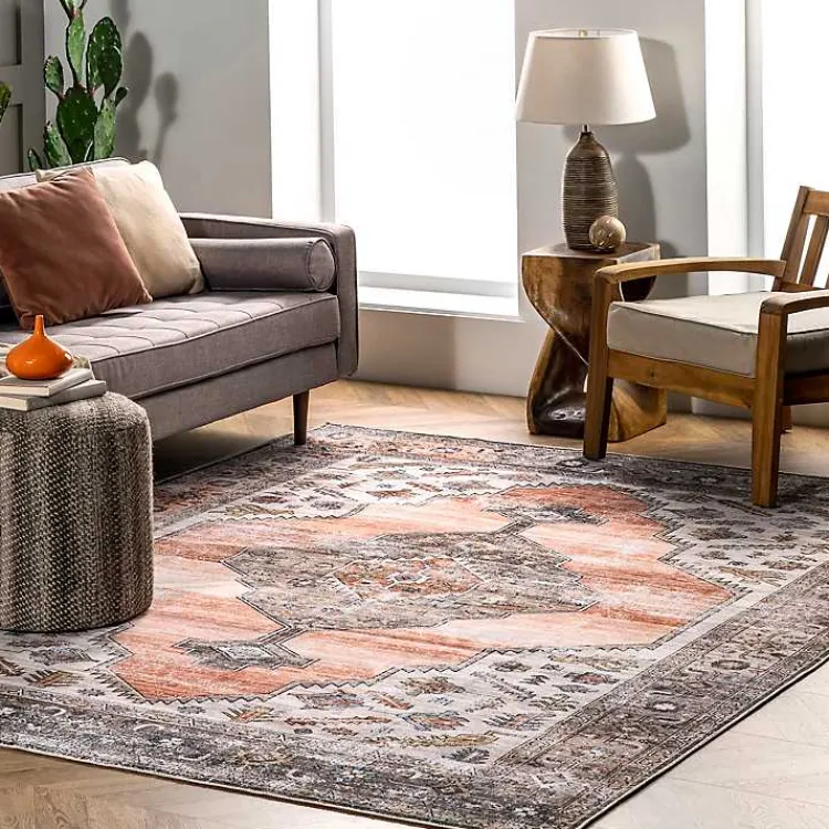 Accent Rugs-Kirklands Home Orange Distressed Medallion Washable Runner