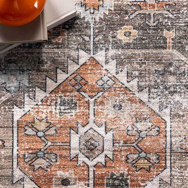 Accent Rugs-Kirklands Home Orange Distressed Medallion Washable Runner