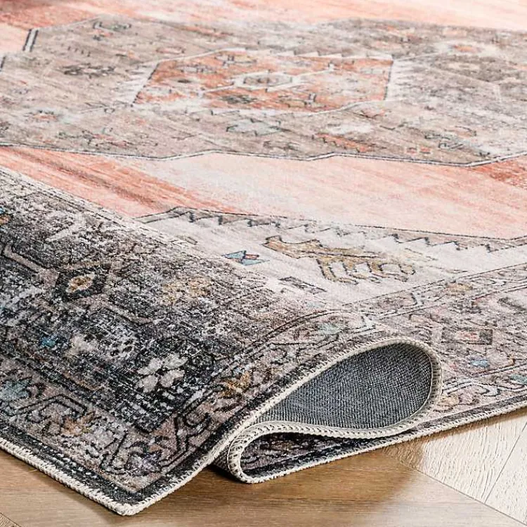 Accent Rugs-Kirklands Home Orange Distressed Medallion Washable Runner