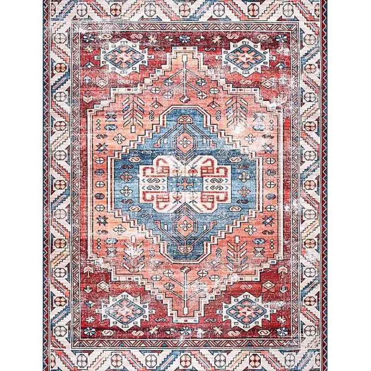 Area Rugs-Kirklands Home Orange Faded Medallion Washable Area Rug, 4x6