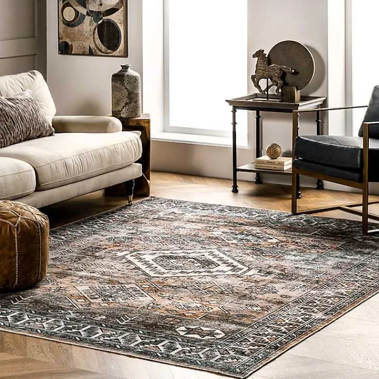 Area Rugs-Kirklands Home Orange Global Pattern Washable Runner