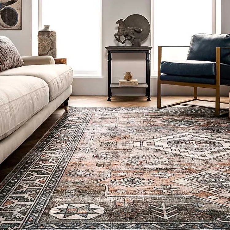 Area Rugs-Kirklands Home Orange Global Pattern Washable Runner