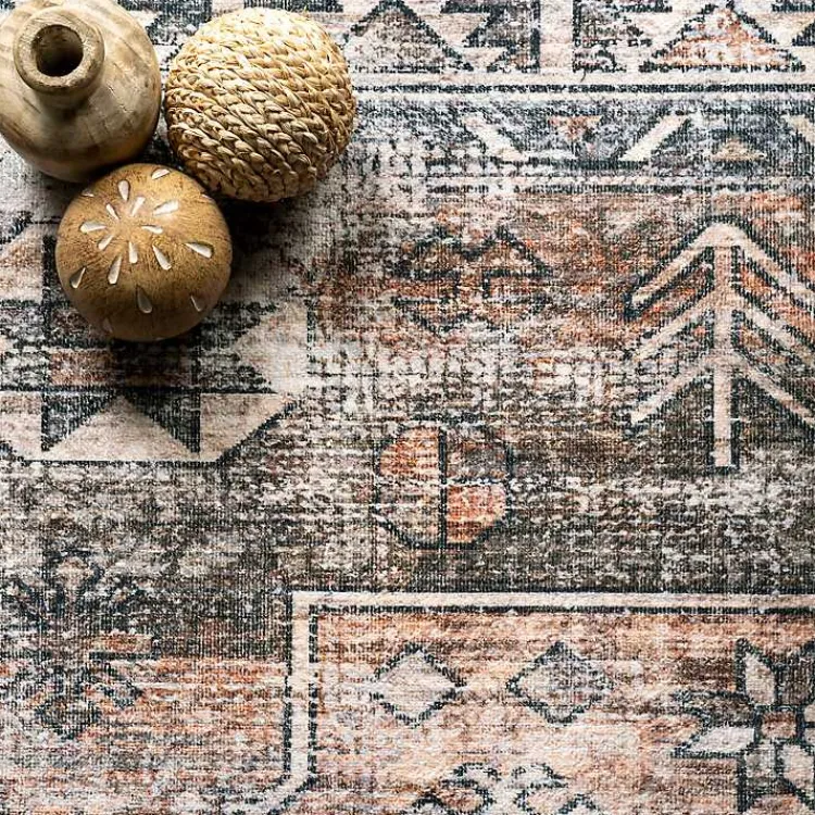 Area Rugs-Kirklands Home Orange Global Pattern Washable Runner