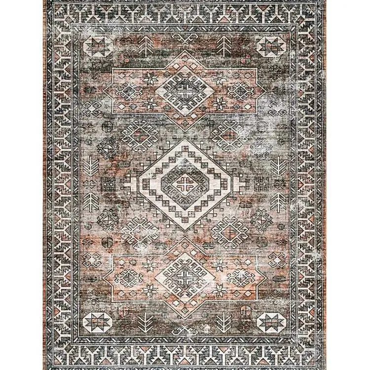 Area Rugs-Kirklands Home Orange Global Pattern Washable Area Rug, 5x8