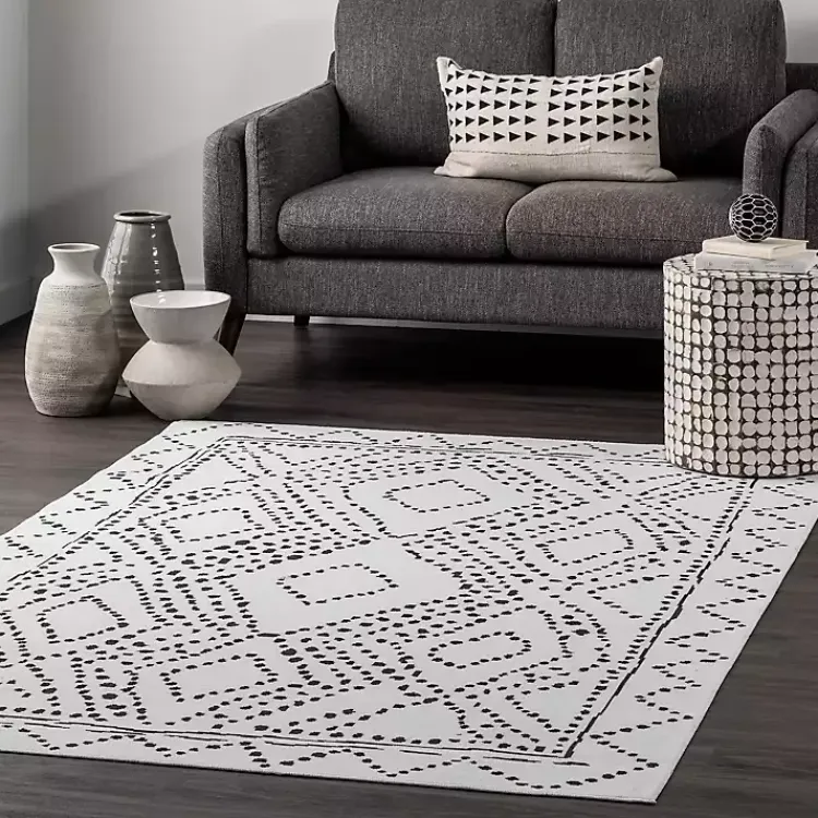 Area Rugs-Kirklands Home Ivory and Black Diamond Washable Area Rug, 4x6