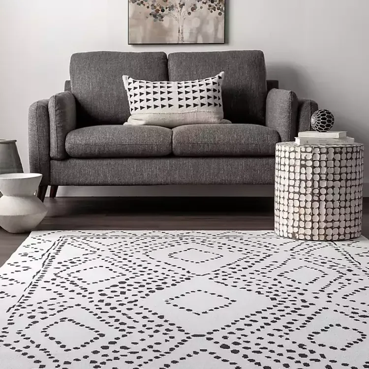 Area Rugs-Kirklands Home Ivory and Black Diamond Washable Area Rug, 4x6