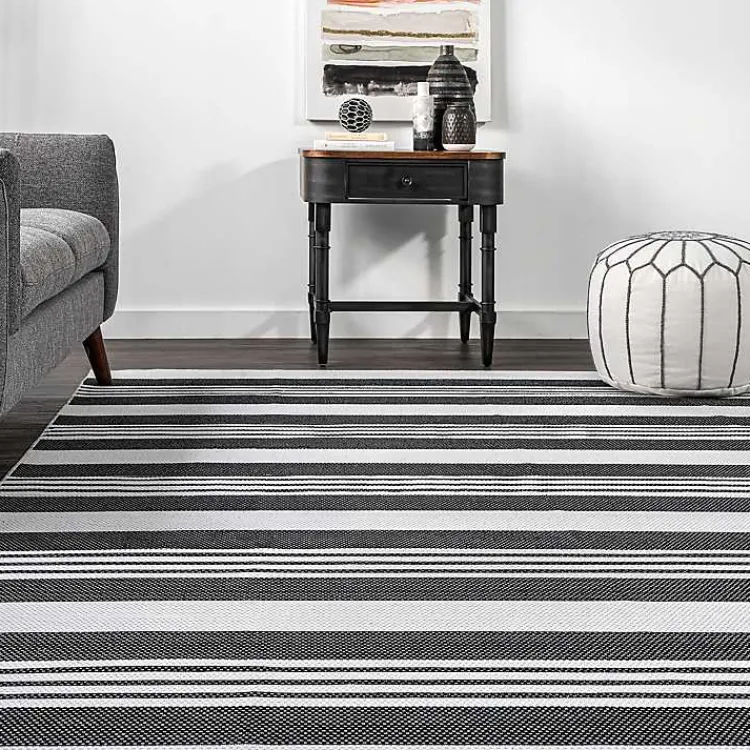 Area Rugs-Kirklands Home Gray and Black Striped Washable Area Rug, 5x8