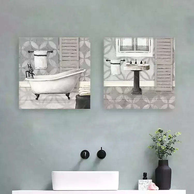 Canvas Art-Kirklands Home Gray Bath and Sink Canvas Art Prints, Set of 2