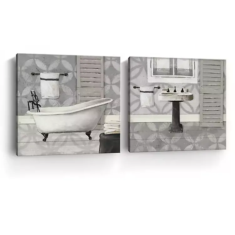 Canvas Art-Kirklands Home Gray Bath and Sink Canvas Art Prints, Set of 2