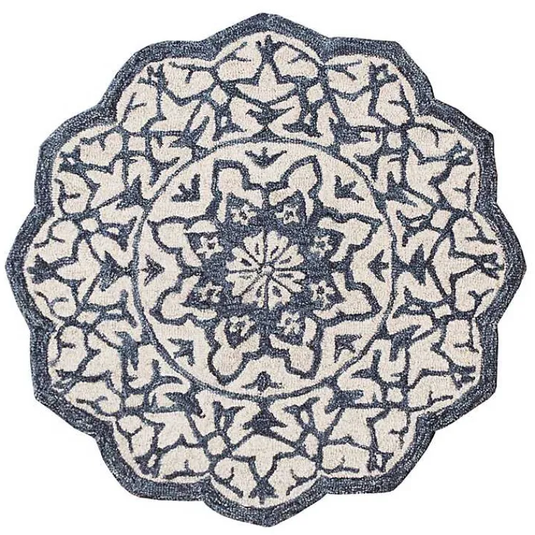 Area Rugs-Kirklands Home Blue Wool Mosaic Medallion Round Area Rug, 3 ft.