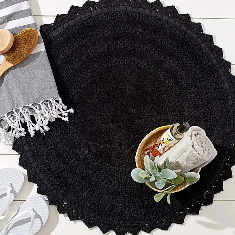 Bathroom Rugs-Kirklands Home Crochet Round Bath Mat Black