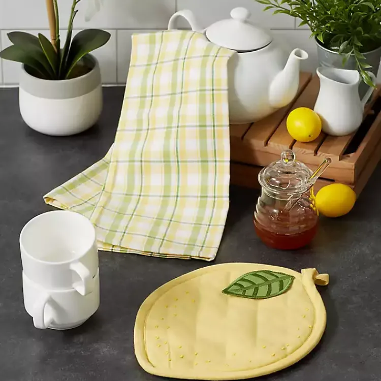 Kitchen Accessories-Kirklands Home Lemon Plaid 2-pc. Potholder and Kitchen Towel Set