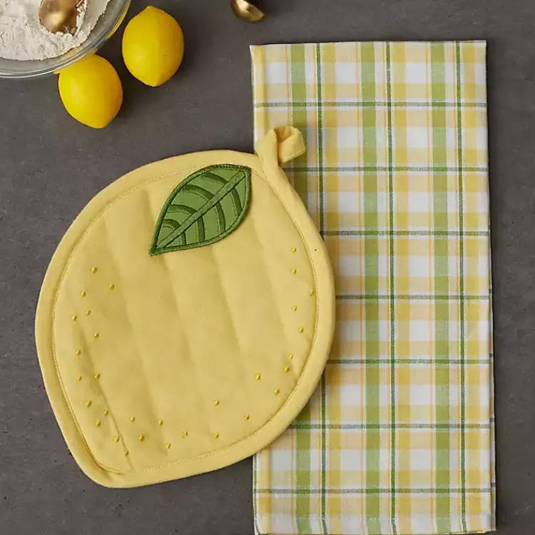 Kitchen Accessories-Kirklands Home Lemon Plaid 2-pc. Potholder and Kitchen Towel Set