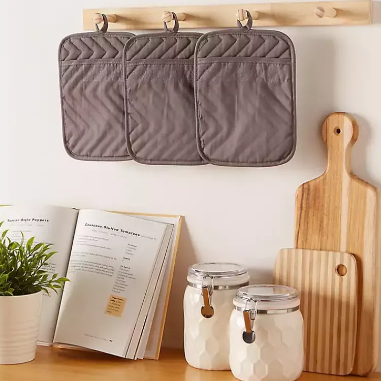 Kitchen Accessories-Kirklands Home Quilted 3-pc. Potholder Set Gray